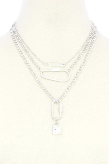 Lock Charm Metal Layered Necklace - Deals Kiosk