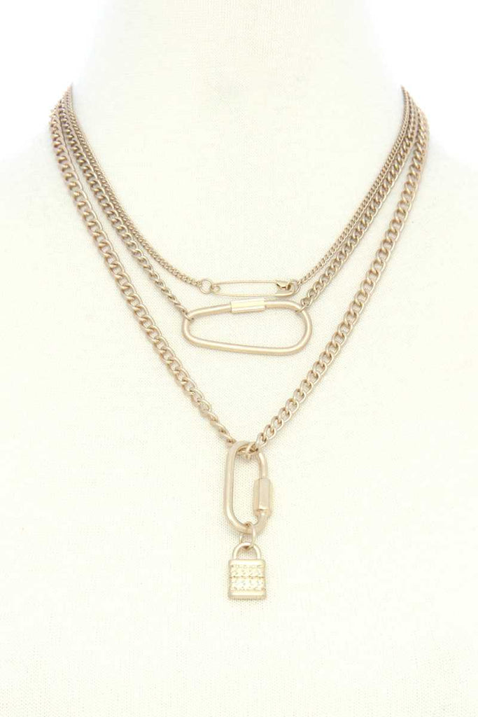 Lock Charm Metal Layered Necklace - Deals Kiosk