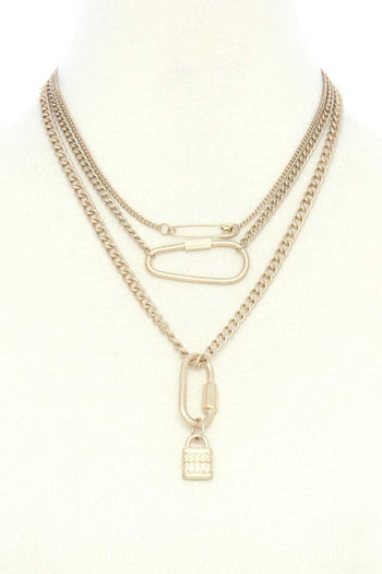 Lock Charm Metal Layered Necklace - Deals Kiosk