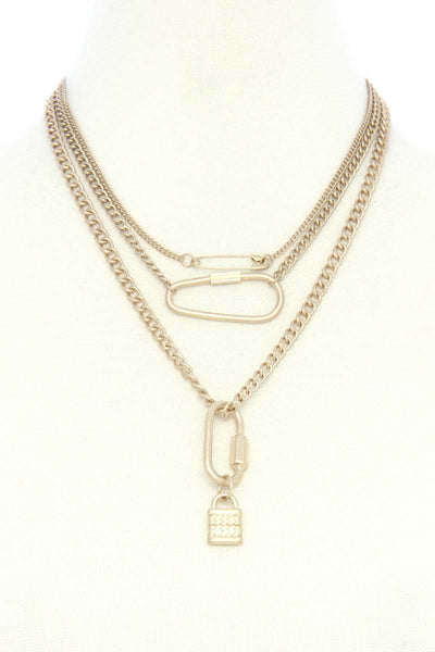 Lock Charm Metal Layered Necklace - Deals Kiosk