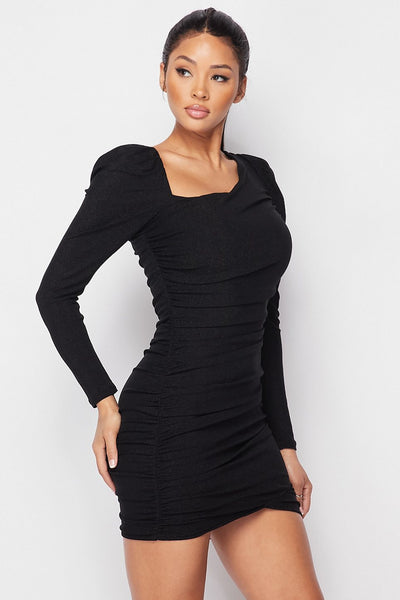 Asymmetrical Neckline Puff Sleeve Mini Dress - Deals Kiosk