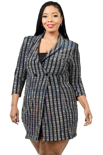 Plus Metallic Stripe Jacket Dress - Deals Kiosk