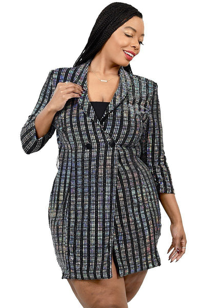 Plus Metallic Stripe Jacket Dress - Deals Kiosk