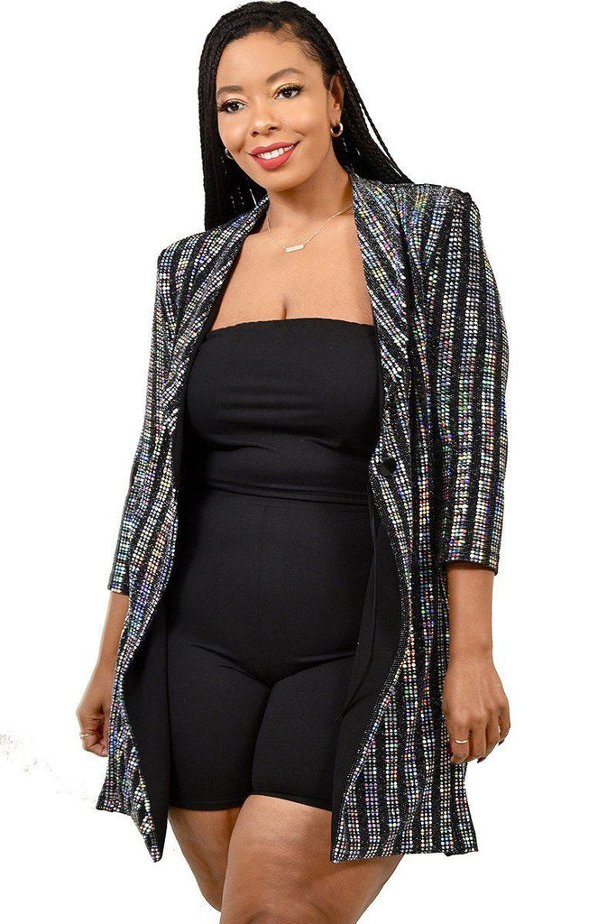 Plus Metallic Stripe Jacket Dress - Deals Kiosk