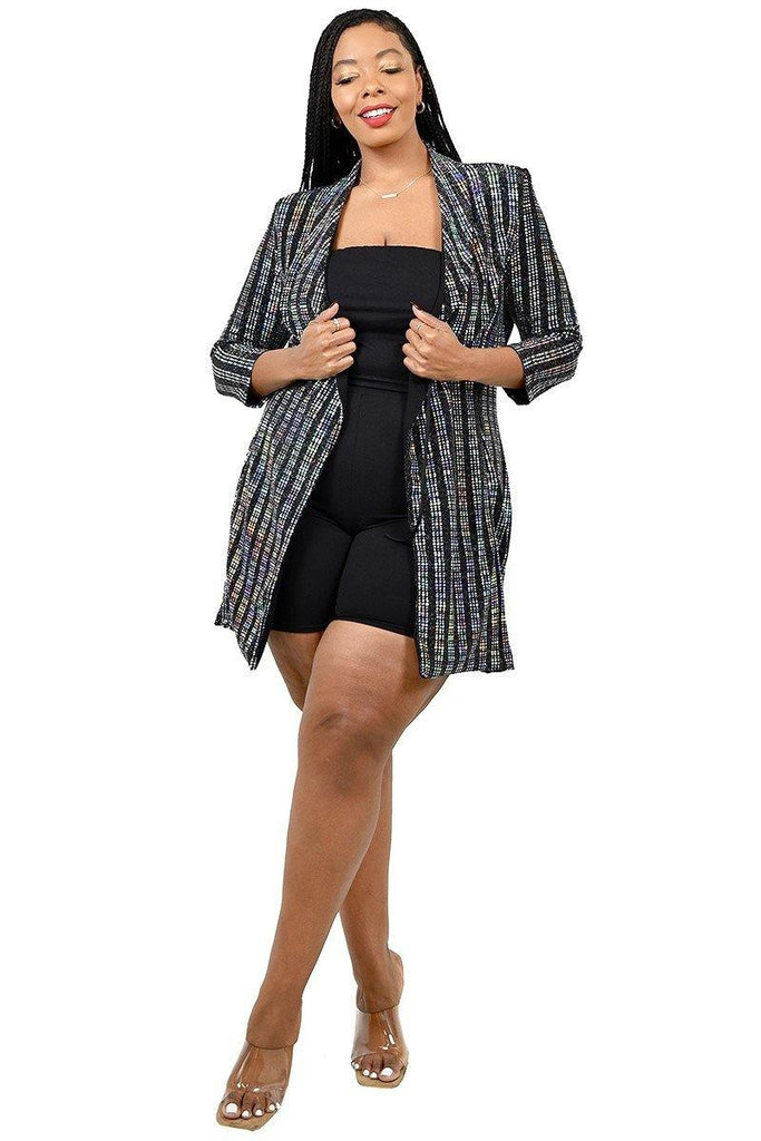 Plus Metallic Stripe Jacket Dress - Deals Kiosk