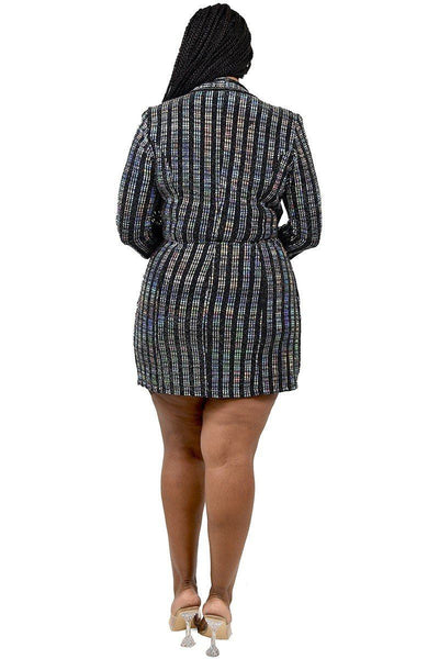 Plus Metallic Stripe Jacket Dress - Deals Kiosk