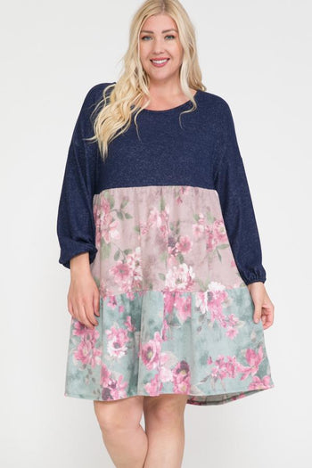 Floral Contrast Shirring Babydoll Dress - Deals Kiosk