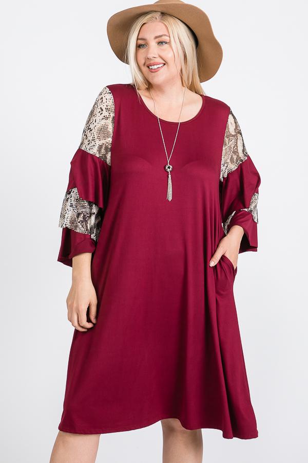 Mixed Ruffle Sleeve With Hidden Pocket A Line Dress - Deals Kiosk
