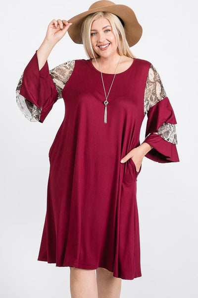 Mixed Ruffle Sleeve With Hidden Pocket A Line Dress - Deals Kiosk
