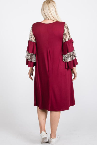 Mixed Ruffle Sleeve With Hidden Pocket A Line Dress - Deals Kiosk