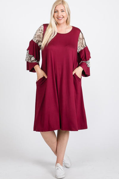 Mixed Ruffle Sleeve With Hidden Pocket A Line Dress - Deals Kiosk