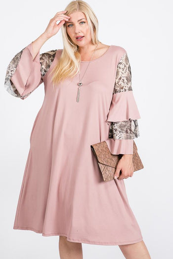 Mixed Ruffle Sleeve With Hidden Pocket A Line Dress - Deals Kiosk