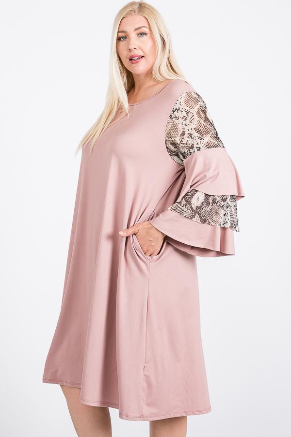 Mixed Ruffle Sleeve With Hidden Pocket A Line Dress - Deals Kiosk