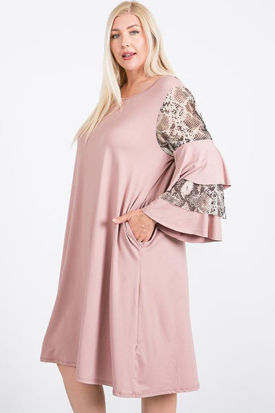 Mixed Ruffle Sleeve With Hidden Pocket A Line Dress - Deals Kiosk