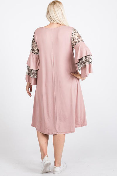 Mixed Ruffle Sleeve With Hidden Pocket A Line Dress - Deals Kiosk