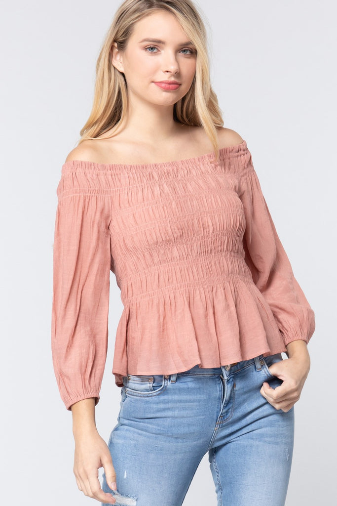 Off Shoulder Smocked Woven Top - Deals Kiosk