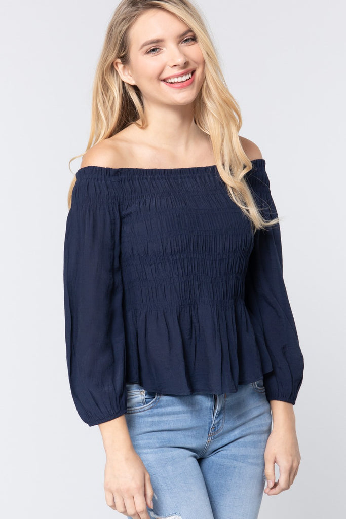 Off Shoulder Smocked Woven Top - Deals Kiosk