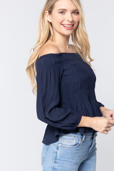 Off Shoulder Smocked Woven Top - Deals Kiosk