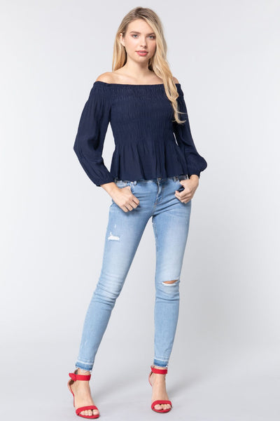 Off Shoulder Smocked Woven Top - Deals Kiosk