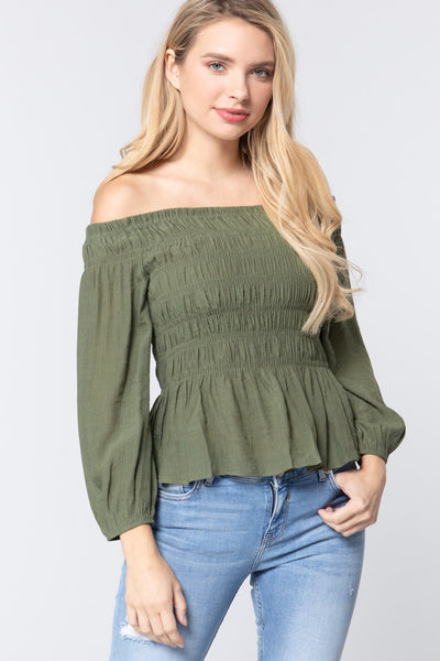 Off Shoulder Smocked Woven Top - Deals Kiosk