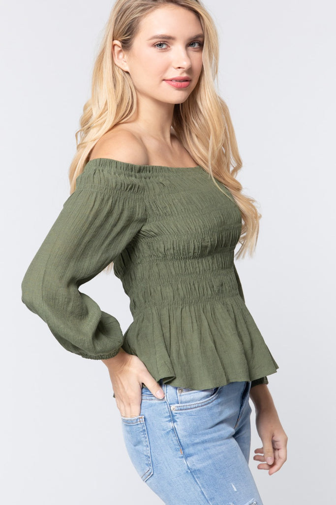 Off Shoulder Smocked Woven Top - Deals Kiosk