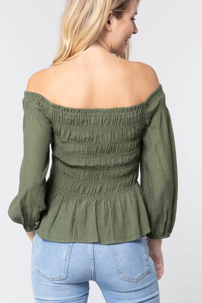 Off Shoulder Smocked Woven Top - Deals Kiosk