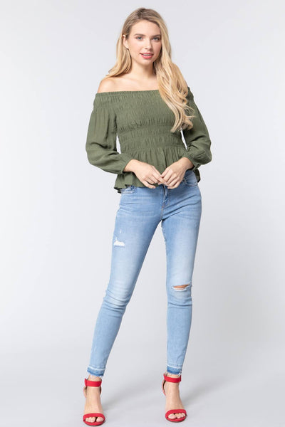Off Shoulder Smocked Woven Top - Deals Kiosk