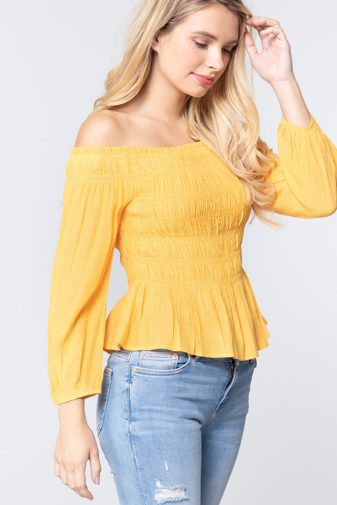 Off Shoulder Smocked Woven Top - Deals Kiosk
