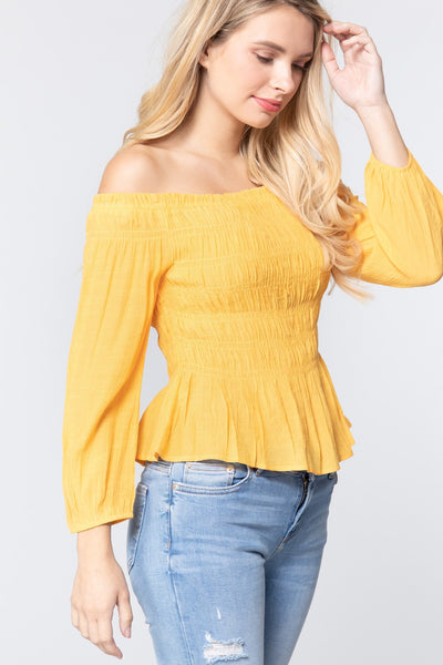 Off Shoulder Smocked Woven Top - Deals Kiosk