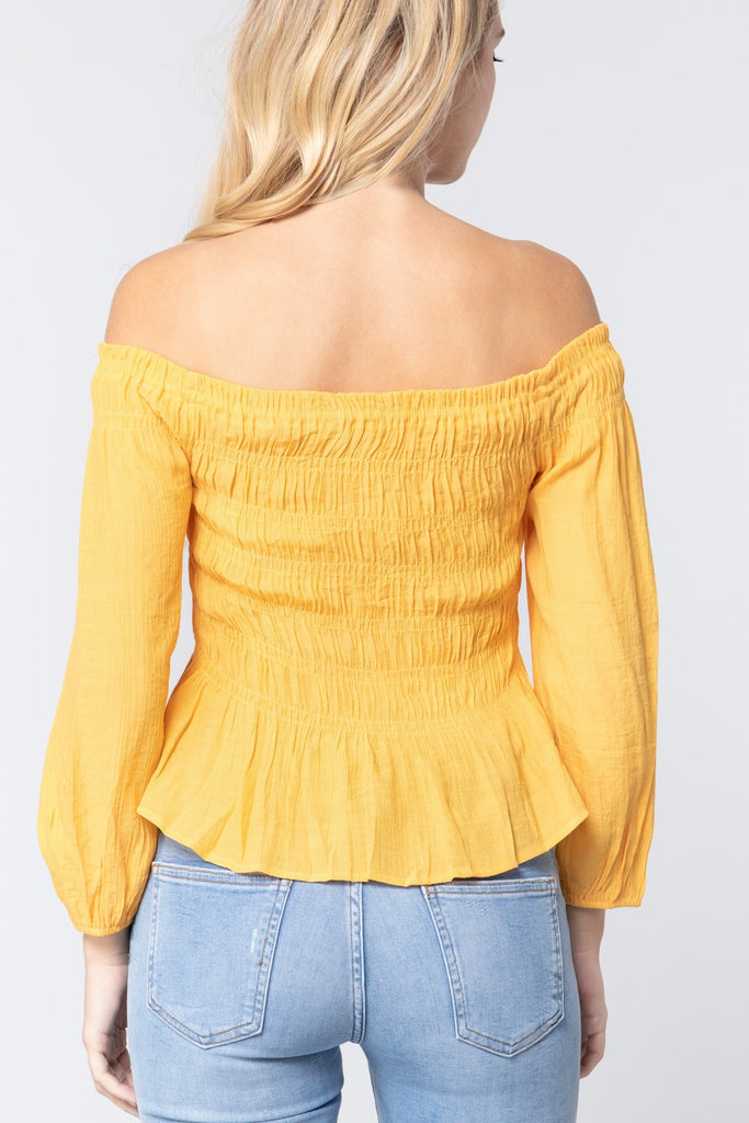 Off Shoulder Smocked Woven Top - Deals Kiosk