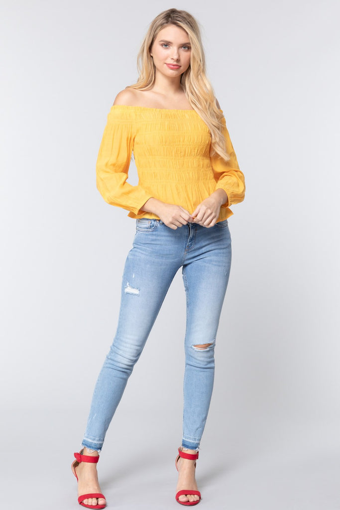 Off Shoulder Smocked Woven Top - Deals Kiosk