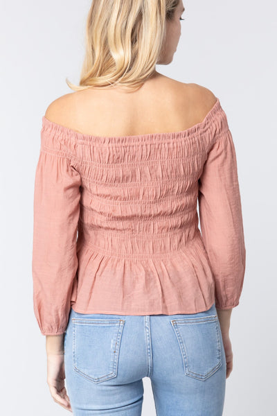 Off Shoulder Smocked Woven Top - Deals Kiosk