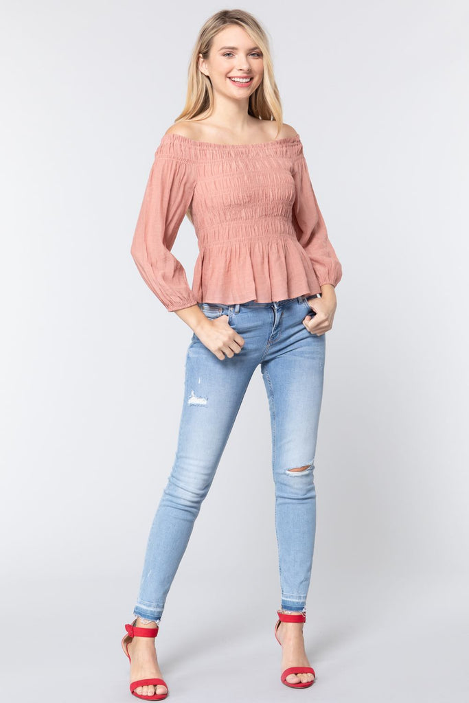 Off Shoulder Smocked Woven Top - Deals Kiosk