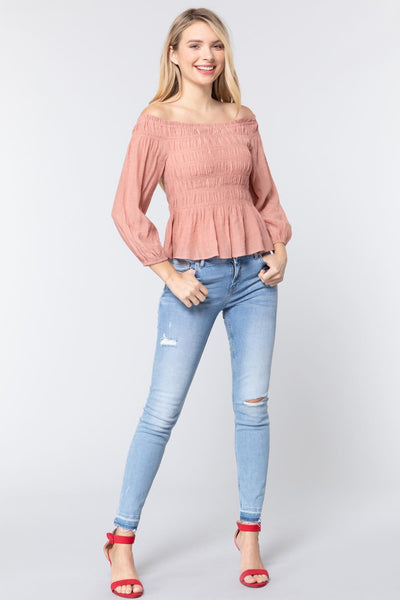 Off Shoulder Smocked Woven Top - Deals Kiosk