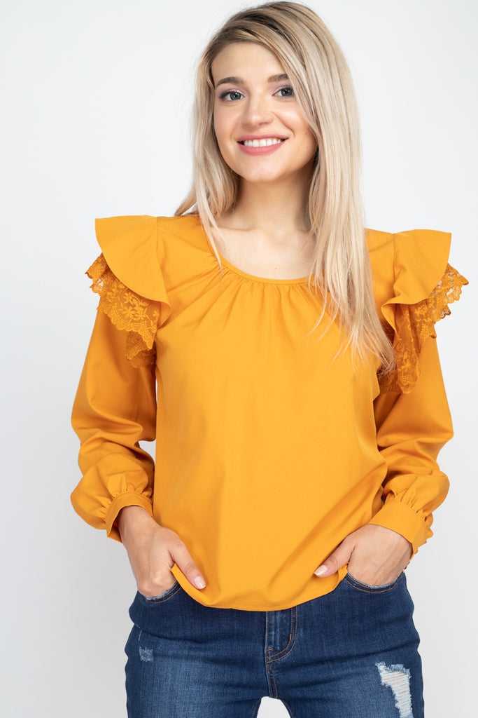 Balloon Sleeve Lace Ruffle Top - Deals Kiosk
