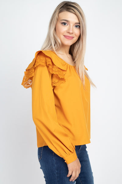 Balloon Sleeve Lace Ruffle Top - Deals Kiosk