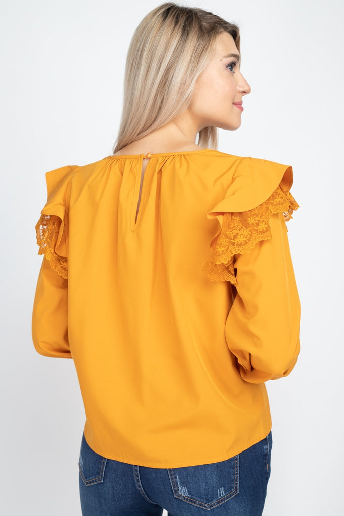 Balloon Sleeve Lace Ruffle Top - Deals Kiosk