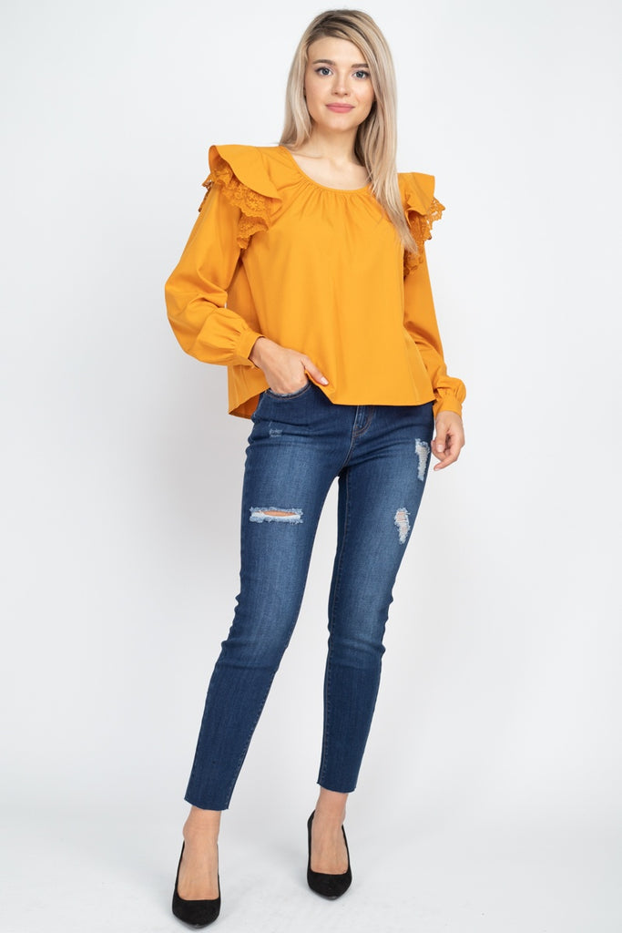 Balloon Sleeve Lace Ruffle Top - Deals Kiosk