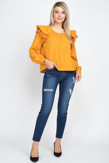 Balloon Sleeve Lace Ruffle Top - Deals Kiosk
