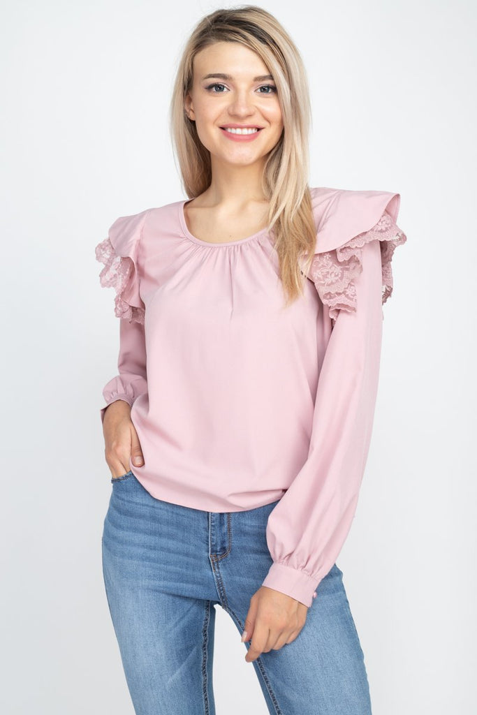 Balloon Sleeve Lace Ruffle Top - Deals Kiosk