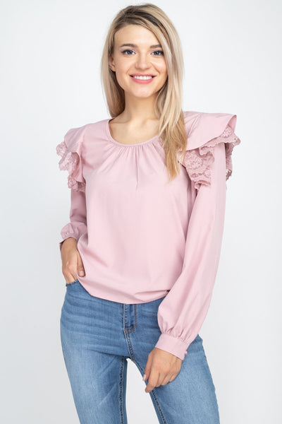Balloon Sleeve Lace Ruffle Top - Deals Kiosk