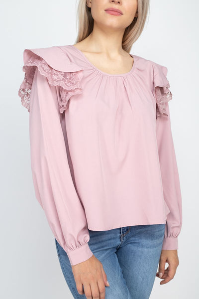 Balloon Sleeve Lace Ruffle Top - Deals Kiosk