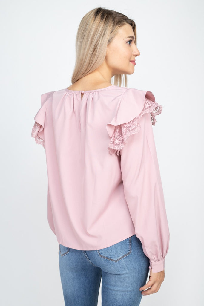 Balloon Sleeve Lace Ruffle Top - Deals Kiosk