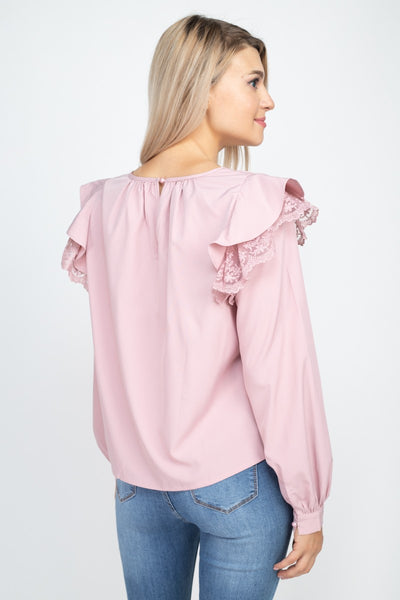 Balloon Sleeve Lace Ruffle Top - Deals Kiosk