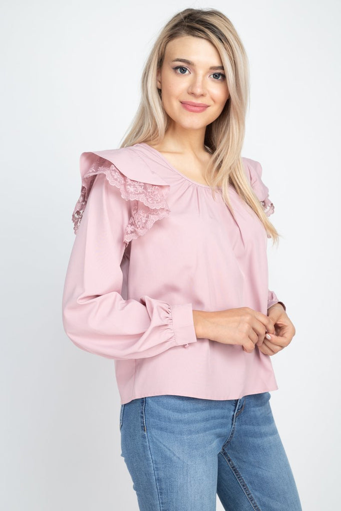 Balloon Sleeve Lace Ruffle Top - Deals Kiosk