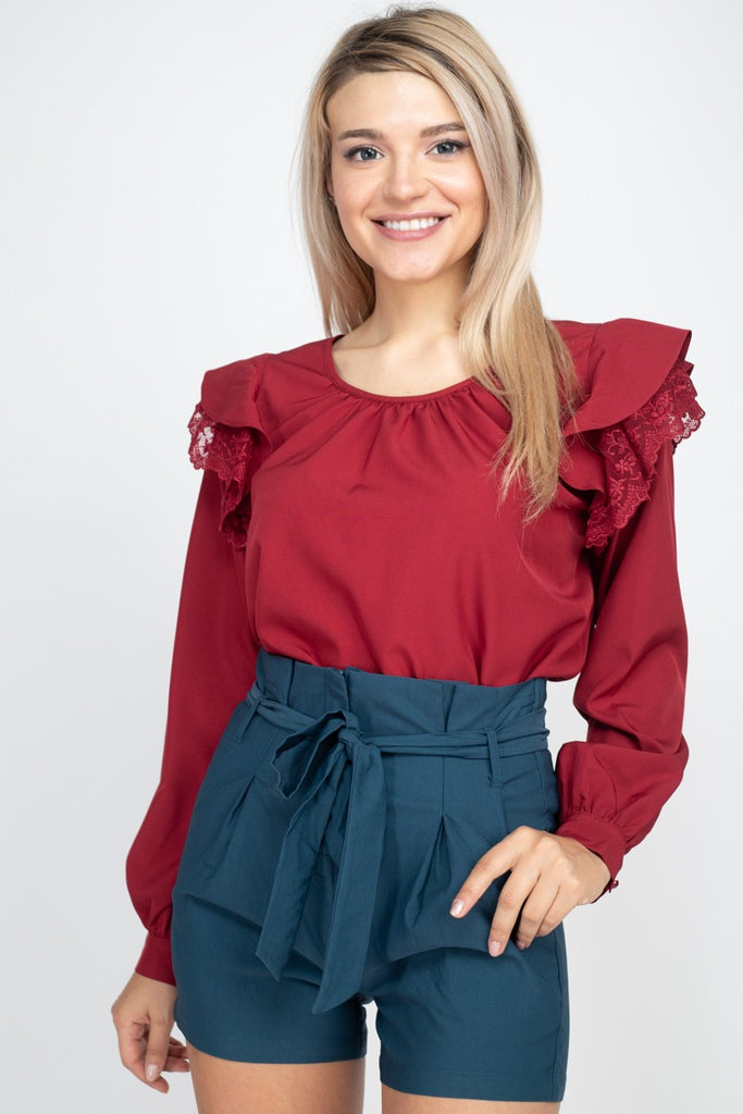 Balloon Sleeve Lace Ruffle Top - Deals Kiosk
