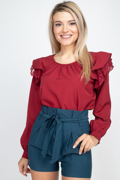 Balloon Sleeve Lace Ruffle Top - Deals Kiosk