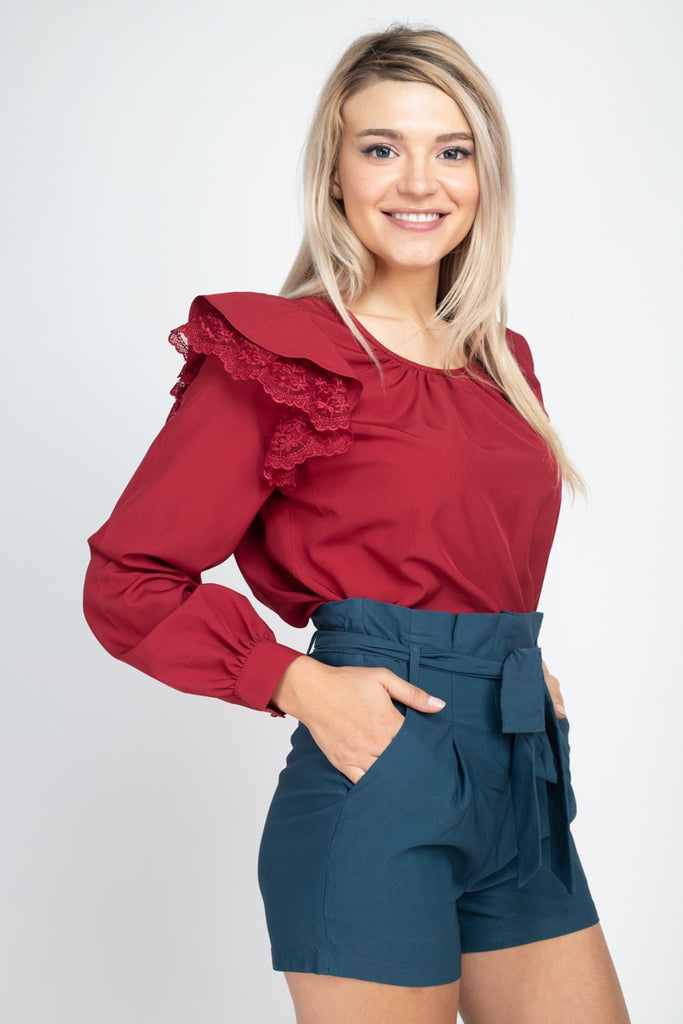 Balloon Sleeve Lace Ruffle Top - Deals Kiosk
