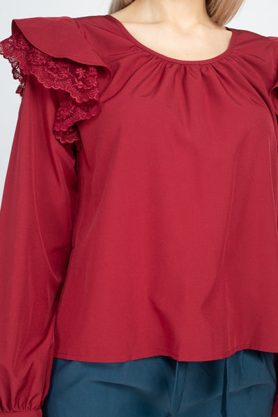 Balloon Sleeve Lace Ruffle Top - Deals Kiosk