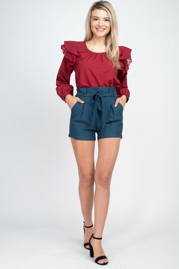Balloon Sleeve Lace Ruffle Top - Deals Kiosk